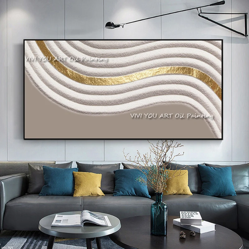 The Trend Handmade Large Nude Gold Abstract Oil Painting On Canvas Knife Wall Art Decor for Office Home Break Line Water Wave