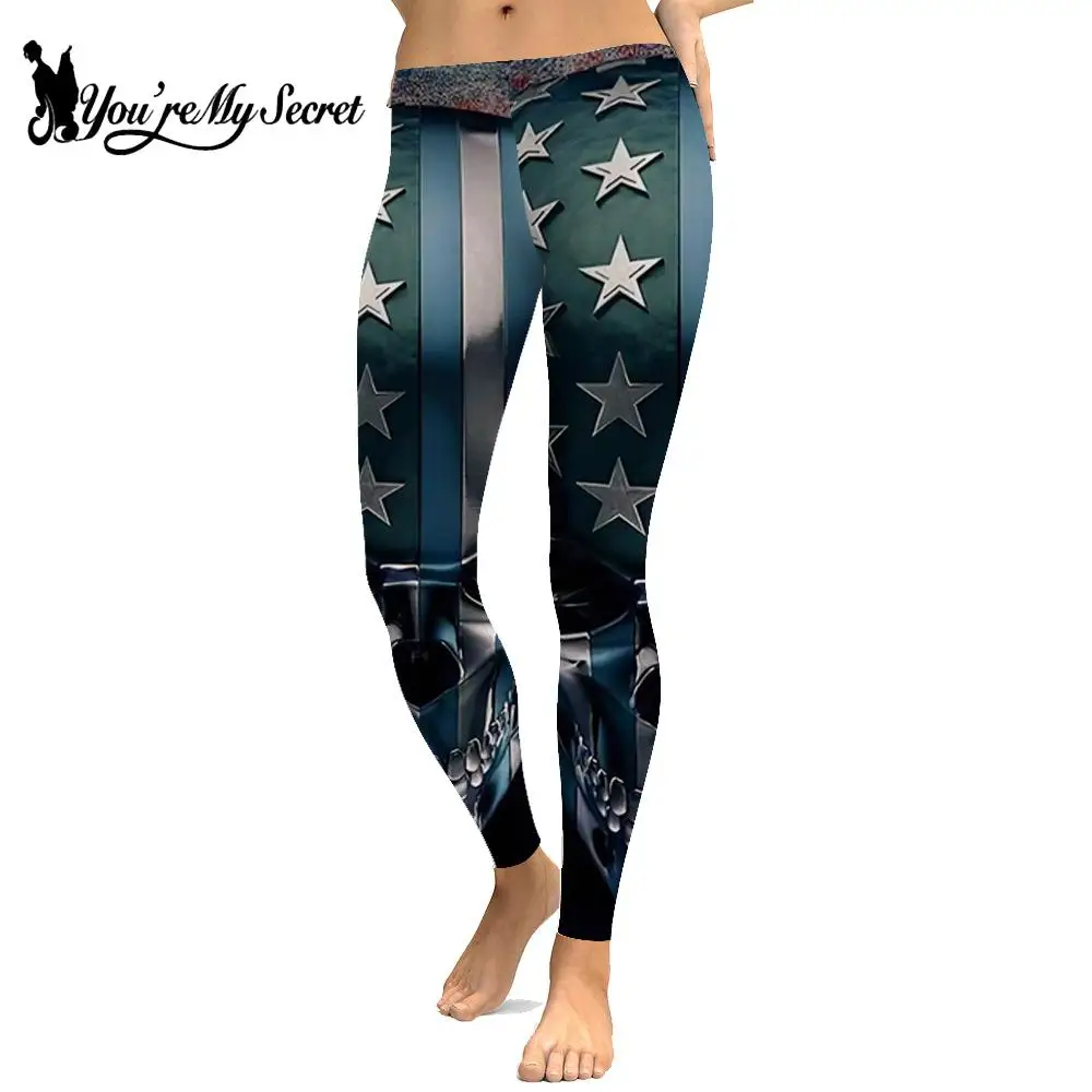 [You\'re My Secret] Women\'s Gothic Mid Waist Leggings Skull Printed Trousers Sexy Female Casual Streetwear Elastic Pants