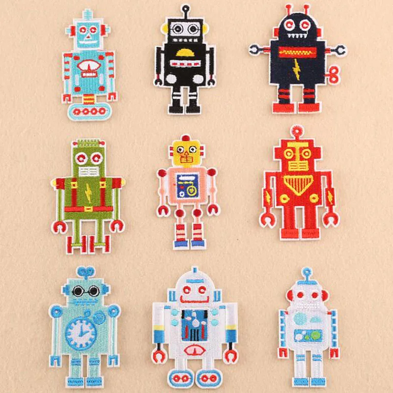 9Pcs Fashion Robot Iron-on Patches Embroidered Sewing Applique For Clothes Apparel DIY Accessories For Children Cloth