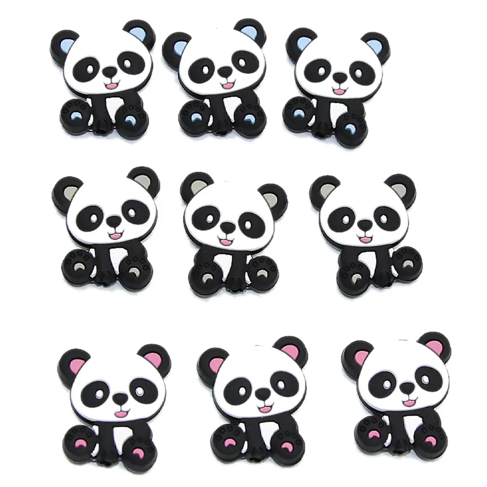 Cute-Idea 10PCs Silicone Mini Panda Beads Teething Chewable Food Grade Pacifier Chain Accessories DIY Teether Baby Product Pearl