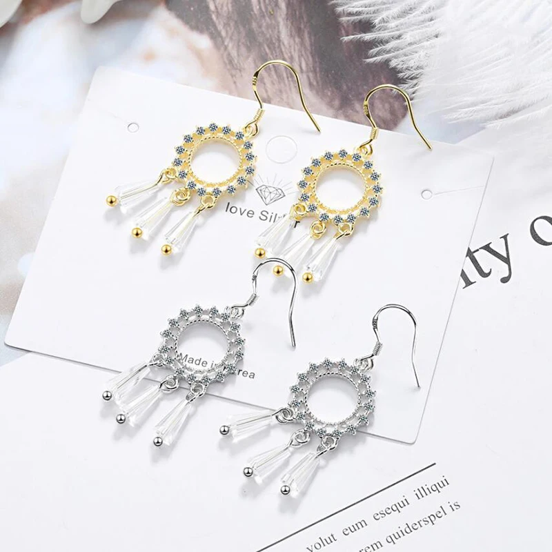 

New Fashion 925 Sterling Silver Earrings For Women Jewelry Dreamcatcher Crystal Water Drop Earring Gilr Party Accessories Gifts