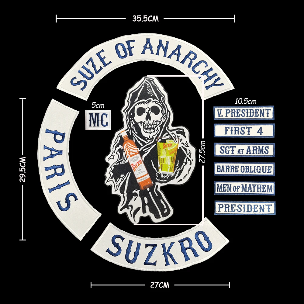 Sons of Anarchy Toppe da motociclista ricamate MC Biker Ferro da stiro per vestiti Set posteriore grande Serie Appliques Giacche punk Distintivi