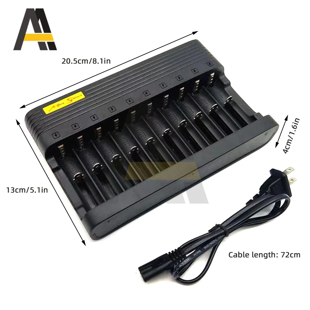 Imagem -05 - Carregador de Bateria de Íons de Lítio Recarregável 10 Slots Carregador Inteligente Universal para 18650 14500 16340 18500