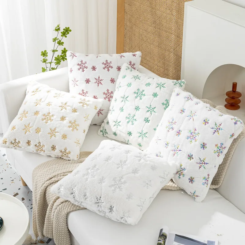 

Sequin Snowflake Fur Decorative Cushion Christmas Pillow Case Bed Room Pillowcases Decoration Sofa Throw Covers