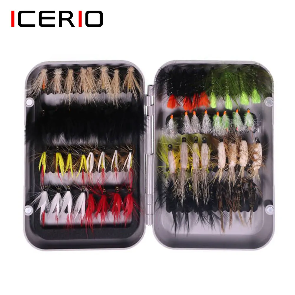 

ICERIO 64 шт. набор мушек-Caddis Nymph Fly Dry /Wet Fly Midge Fly для ловли форели, окуня, голубая жабра, приманка на рыбалку 4 #8 #10 #12 #