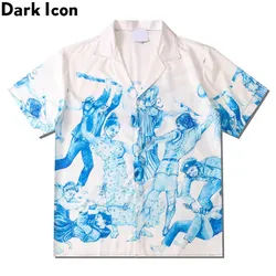 Dark Icon-Polo hawaïen imprimé pour homme, chemise à manches courtes, mode de rue, vintage, été