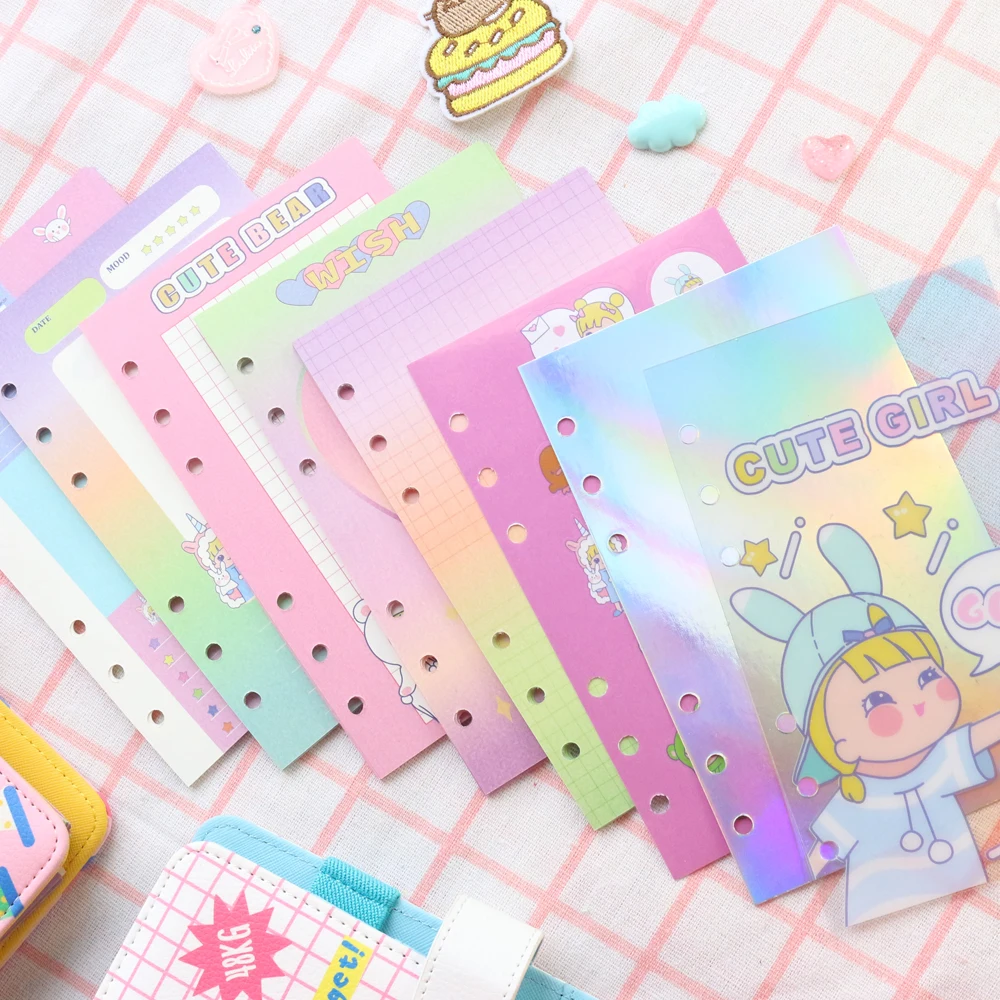 Domikee A6 cute creative laser Korean 6 holes cartoon filling inner sheets for refillable binder spiral notebooks stationery