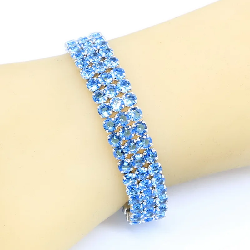 Light Blue Semi-precious Silver Color Jewelry Sets For Women Wedding Bracelet Necklace Pendant Earrings Ring With Gift Box