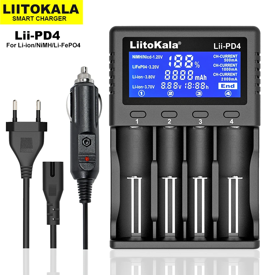 Liitokala Lii-PD4 3.7V 3.2V 1.2V Pin Sạc Màn Hình Hiển Thị LCD 18650 21700 26650 20700 18350 26700 AA AAA V. V... Kiểm Tra Dung Lượng