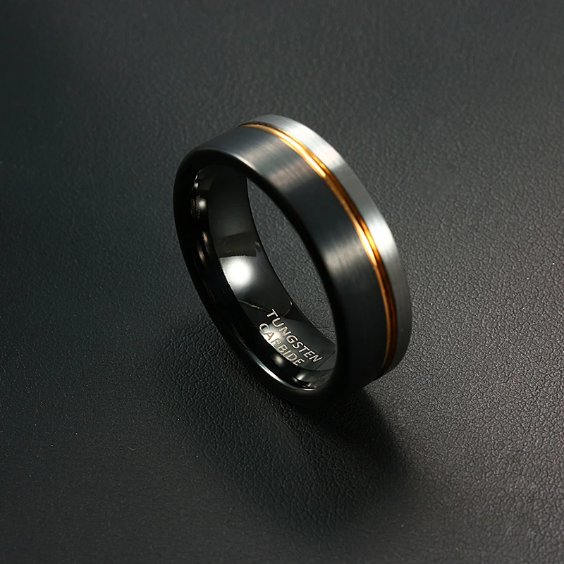 Unisex 8mm Tungsten Rings For Wedding Anniversary Couple Gift Gold And Black Color Retro Jewelry For Women Men 2021