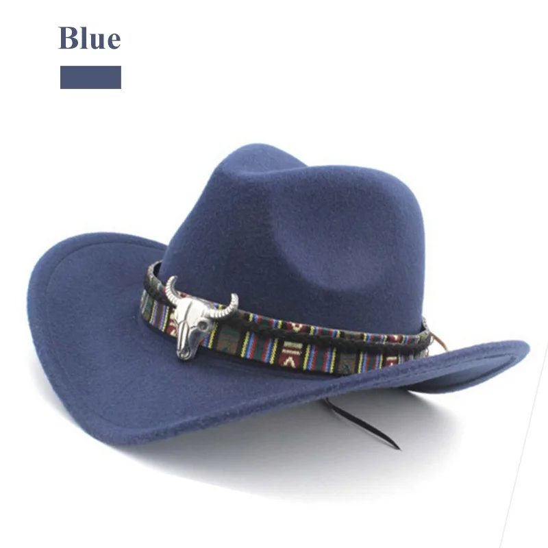 Ethnic Style Cowboy Hat Fashion Chic Unisex Solid Color Jazz Hat With Bull Shaped Decor Western Cowboy Hats