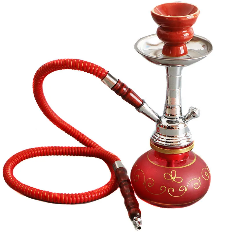 Small Hookah Set One Hose Shisha Red Glass Chicha Travel Narguile 26 CM Water Pipe Ceramic Smoking Bowl Artificial Tube Gift