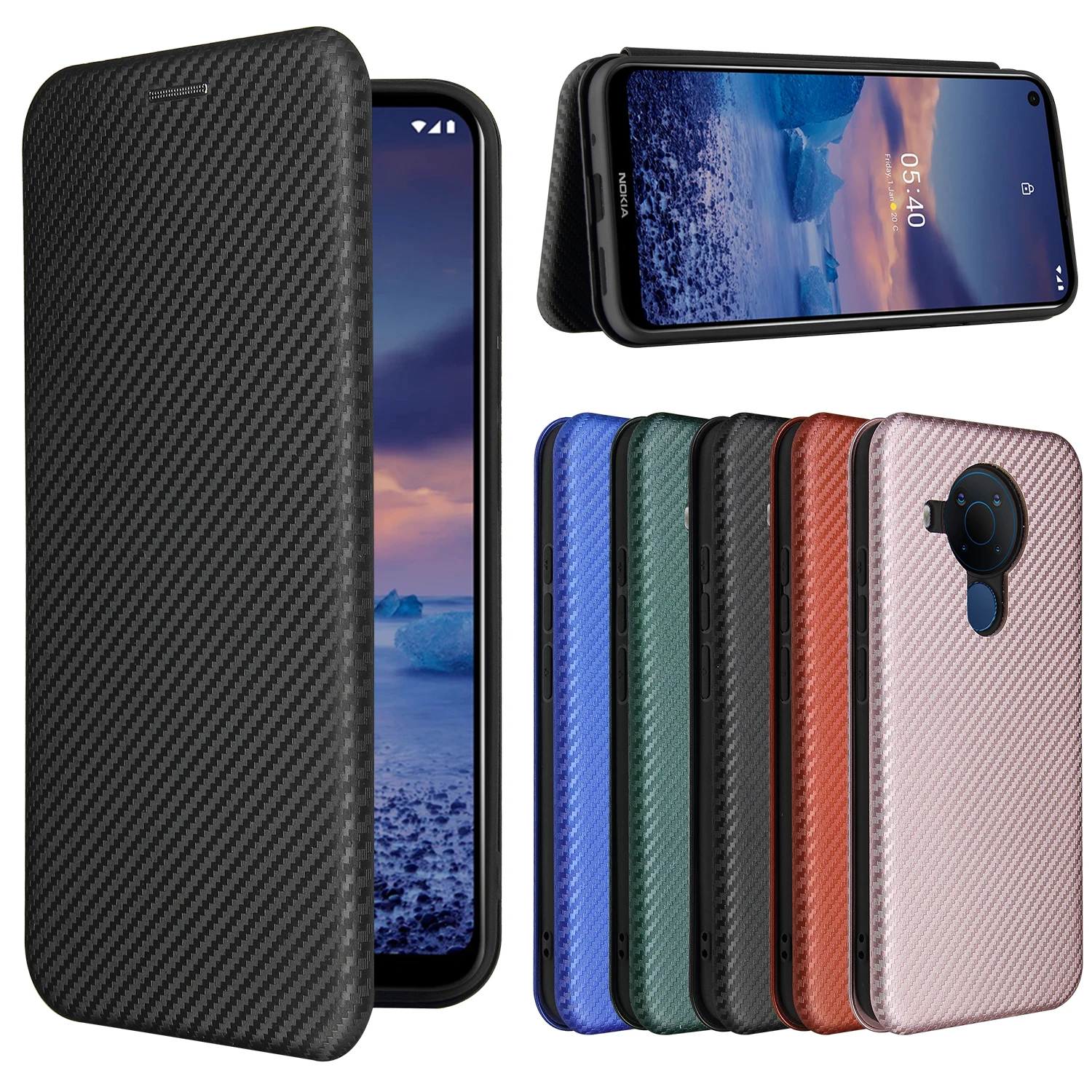 For Nokia 5.4 Case Carbon Fiber Flip Leather Case For Nokia 5.4 Nokia5.4 Business Magnetic Wallet Card Slot Slim Cover