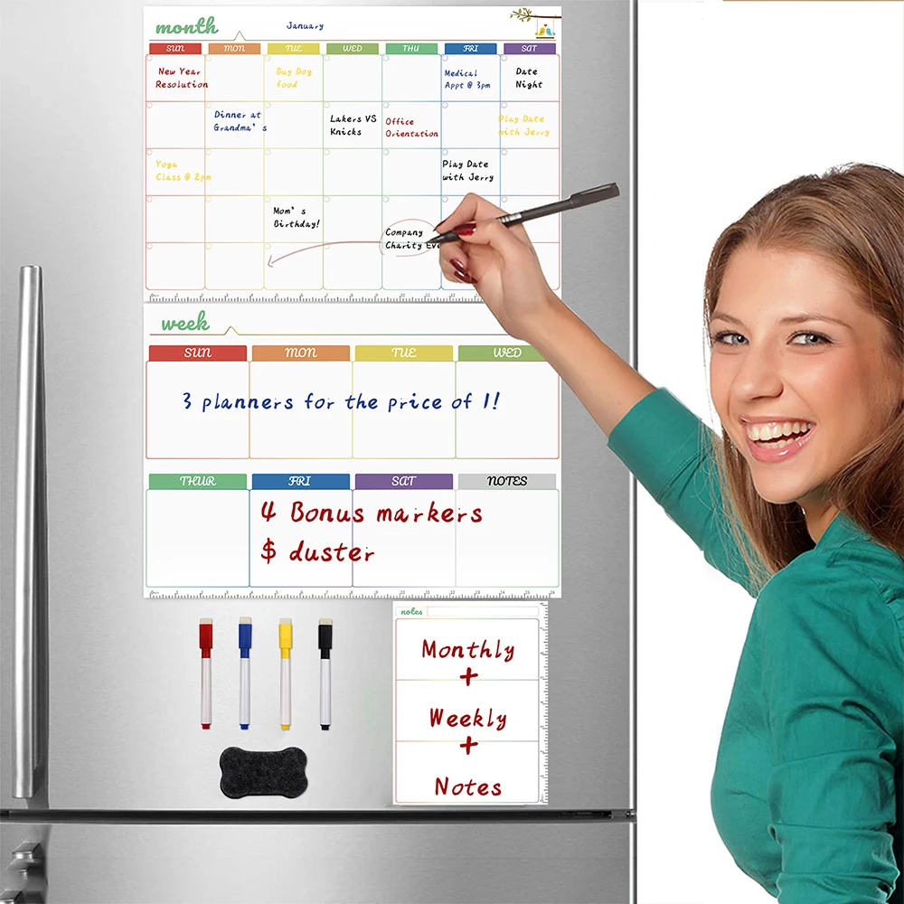 Magnetic Soft Whiteboard Refrigerator Stickers Erasable Memo Message Practice Writing Board Dry Erase Planner Notes Week Month