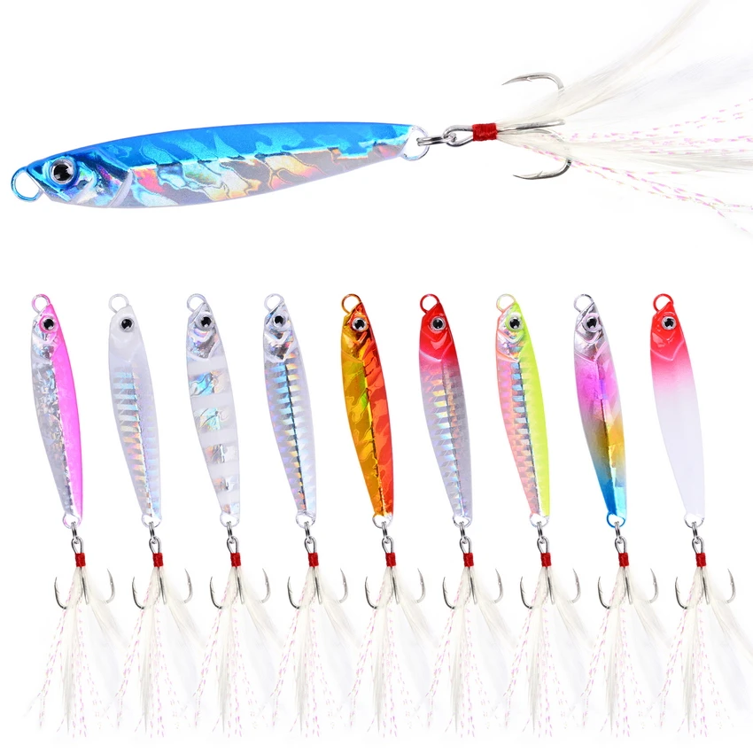 10pcs/lot 40g 7g 10g 14g 17g 21g 28g Ice Fishing Lure with Hooks Cast Jiging Shore Casting Metal Jig Bait Sinking Minnow Lures