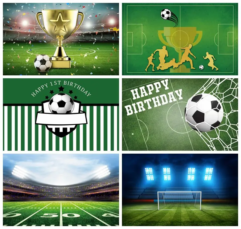 

Laeacco Football Field Playground Trophy Cup Baby Birthday Photography Backdrops Customized Photographic Backgrounds Photophone