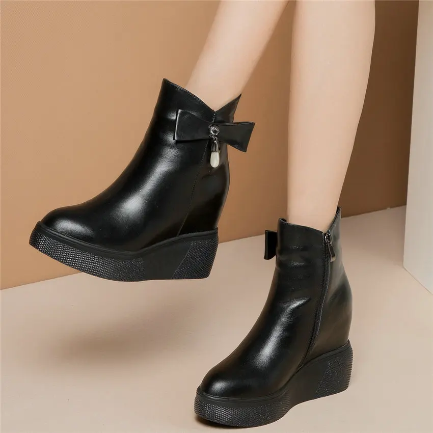 Punk Goth Trainers Women Shoes Genuine Leather Wedges High Heel Pumps High Top Winter Sneakers Platform Creepers Casual Shoes