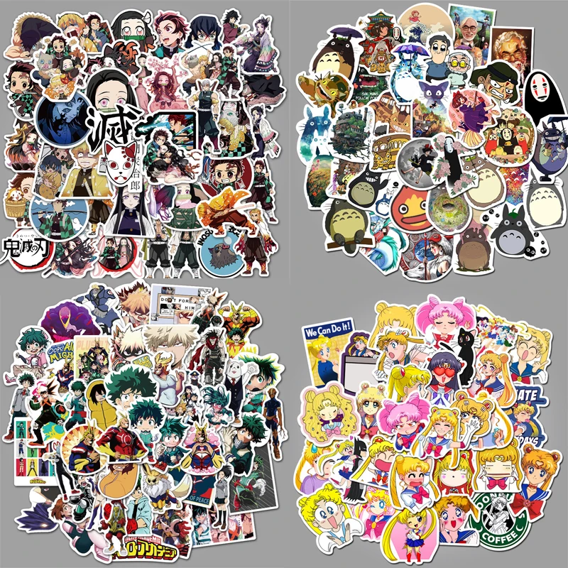 50pcs Japan Anime Cartoon Stickers Demon Slayer Nezuko My Hero Academia DIY Waterproof Sticker For Skateboard Notebook Laptop