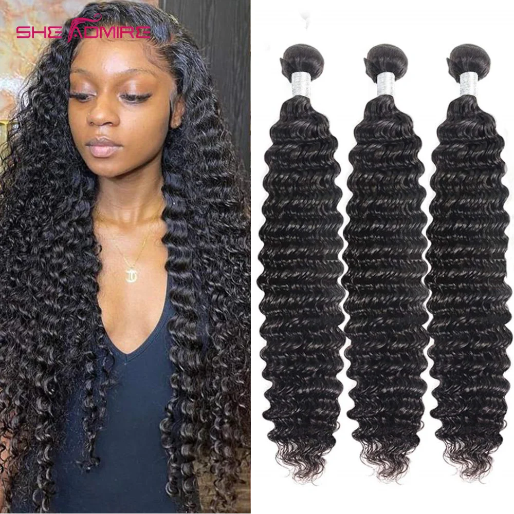 

Deep Wave Bundles Unprocessed India Human Hair Extension Natural Color 40 Inch Sale For Women She Admire Remy Curly Hair Weave