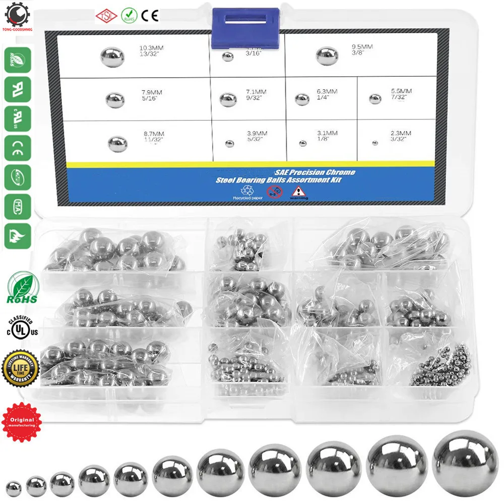 

11 Size 3/32''-13/32'' SAE Precision Chrome Steel Assorted Loose Bicycle Bearing Ball Assortment Kit,Precision Balls