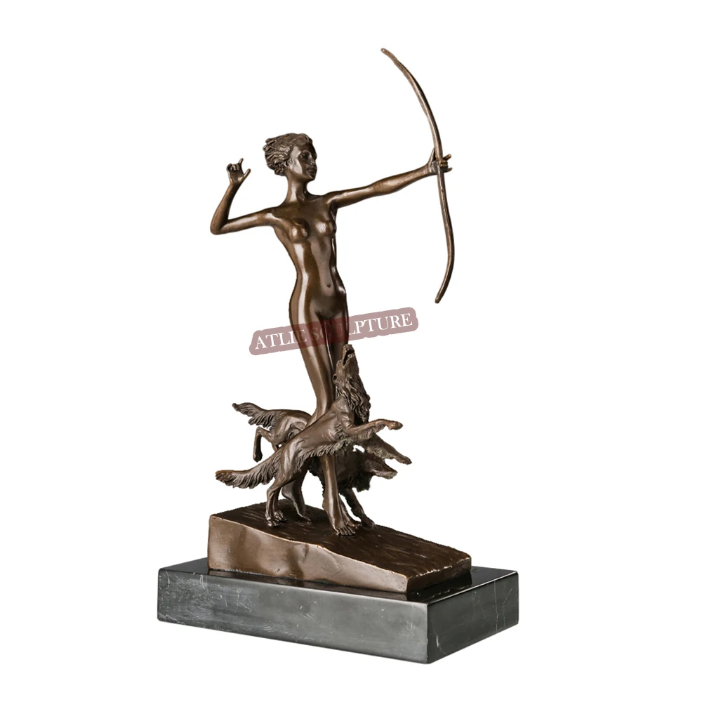 Bronze Artemis Diana Goddess Statue Greek Roman Mythology Handcrafts Antique Sculpture for Home Decoration 28cm