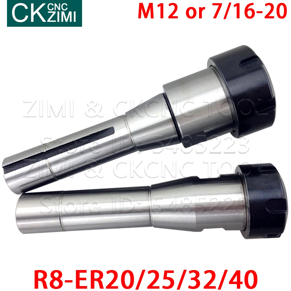 1PC R8 ER20 ER25 ER32 ER40 M12 7/16-12 R8 ER Turret Milling Machine Milling Tool Holder Collet Milling Chuck Spring Collet Chuck