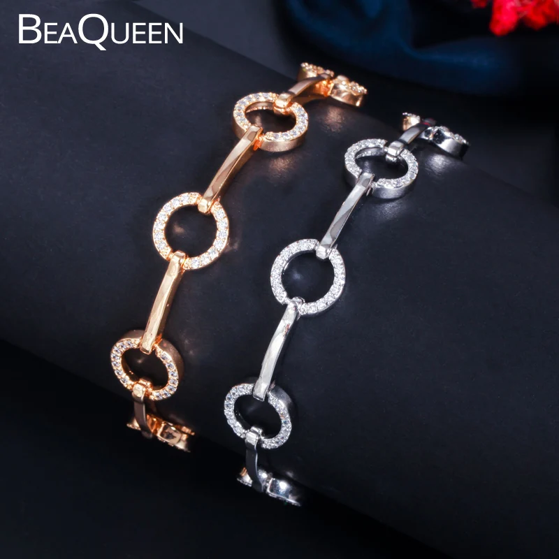 

BeaQueen Newest Round Tennis Design 585 Gold Plated Silver Color Cubic Zirconia Fashion Bracelets for Women Trendy Jewelry B205