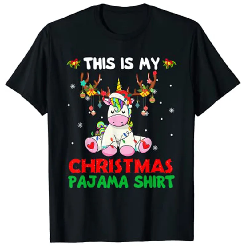 

This Is My Christmas Pajama Shirt Unicorn Santa Hat Lights T-Shirt