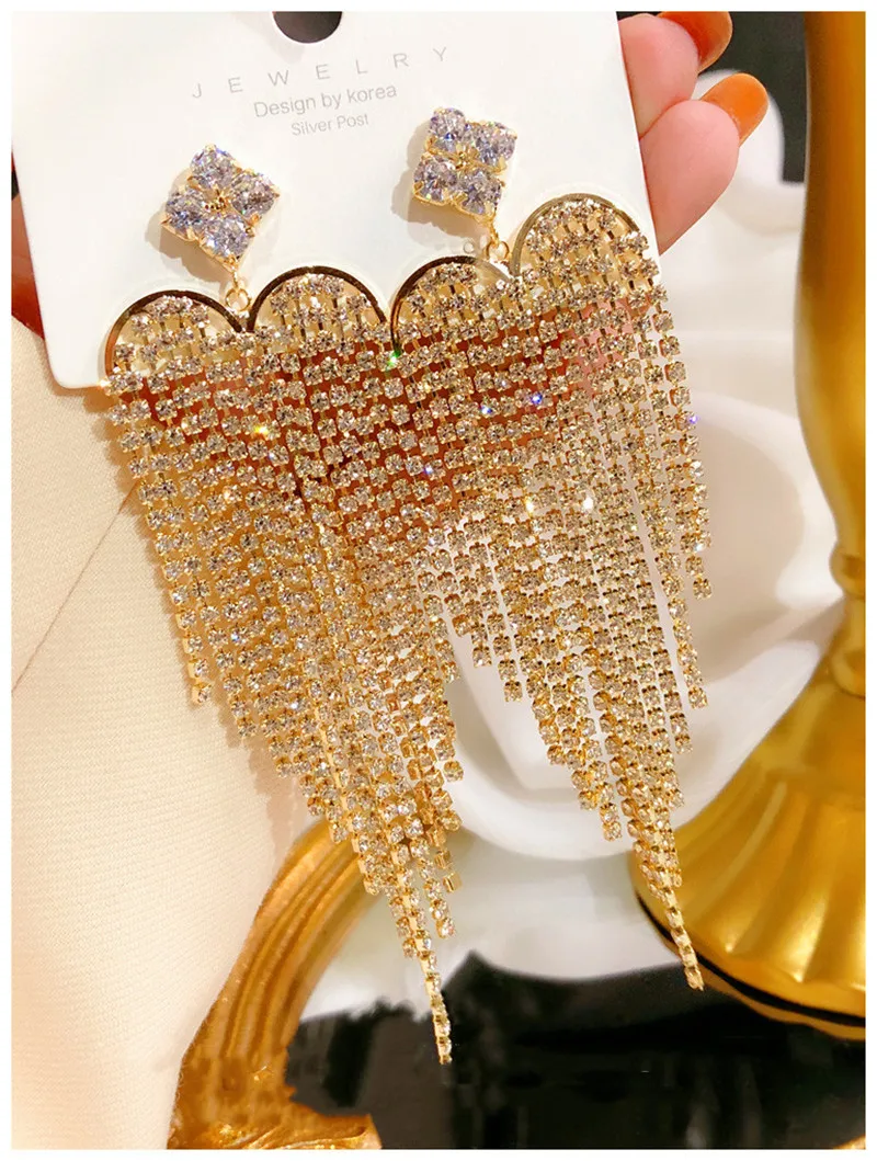

Drop Earrings For Women S925 Needles Long Cubic Zirconia Tassels Ear Studs Bridal Wedding Sense of Luxury Accessories