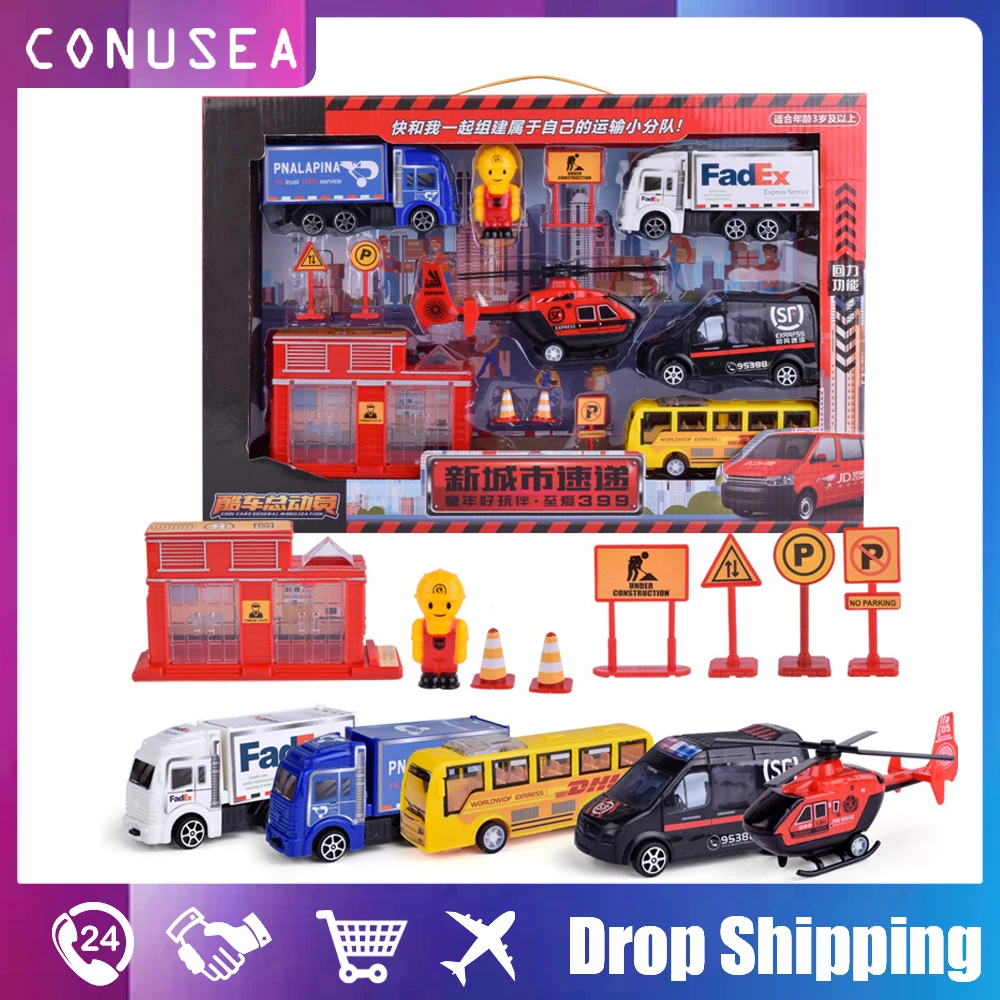 

Construction Excavator Engineering Trucks Model Set for Children Airplane City Express Car Fire Trucks Set Kids Birthday Gift