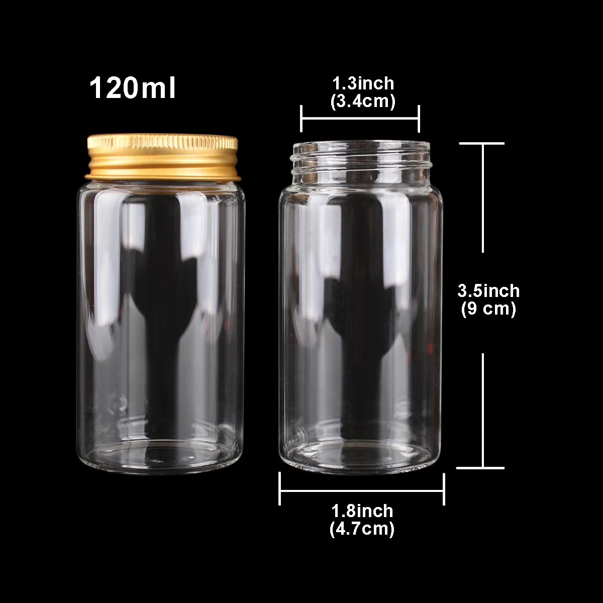 12 pieces 120ml 47*90*34mm Glass Bottles with Golden Aluminum Lids Spice Bottles Pill Container Candy Jars Vials for Wedding Gif