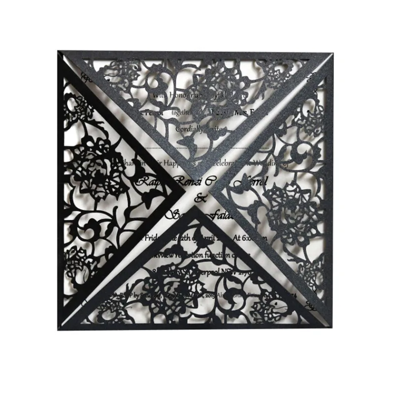 

Black lace wedding invitation hollow laser decorations anniversary grant event party supply personalized printing