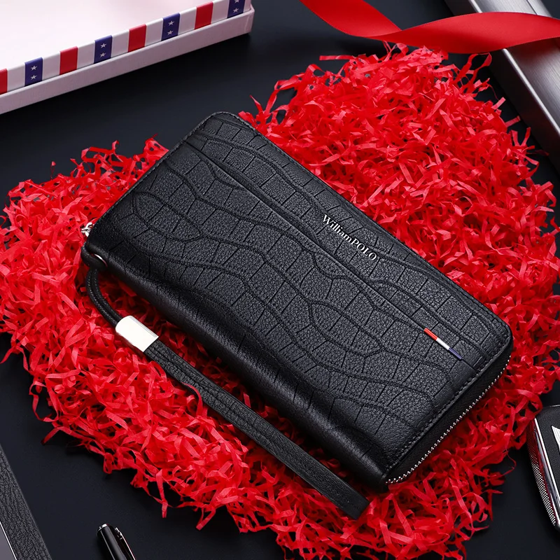 WILLIAMPOLO RFID frequency identification wallet men's long 100% leather card bag large capacity multi-function card clip walle