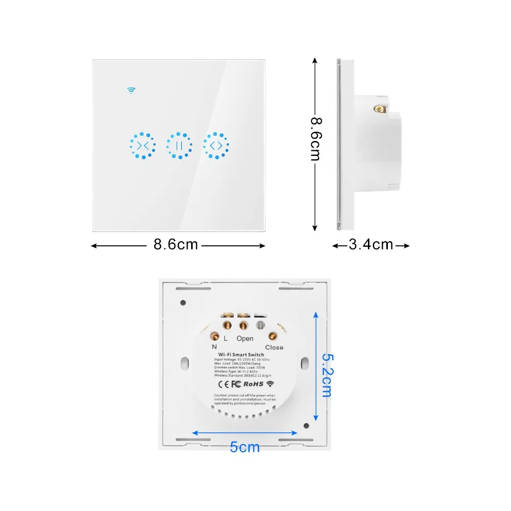 CBE WiFi Smart Curtain Switch EU/UK 10A Electric Motorized Curtain Blind Roller Shutter Work with Alexa Google Home Glass Panel