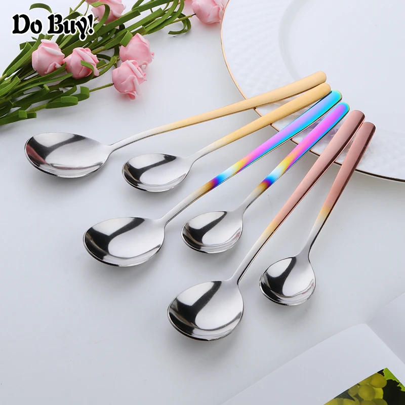 1 Pcs Tea Spoon Stainless Steel Coffee Tea Spoon Dessert Ice Cream Sugar 11 Colors Teaspoon Bar Flatware