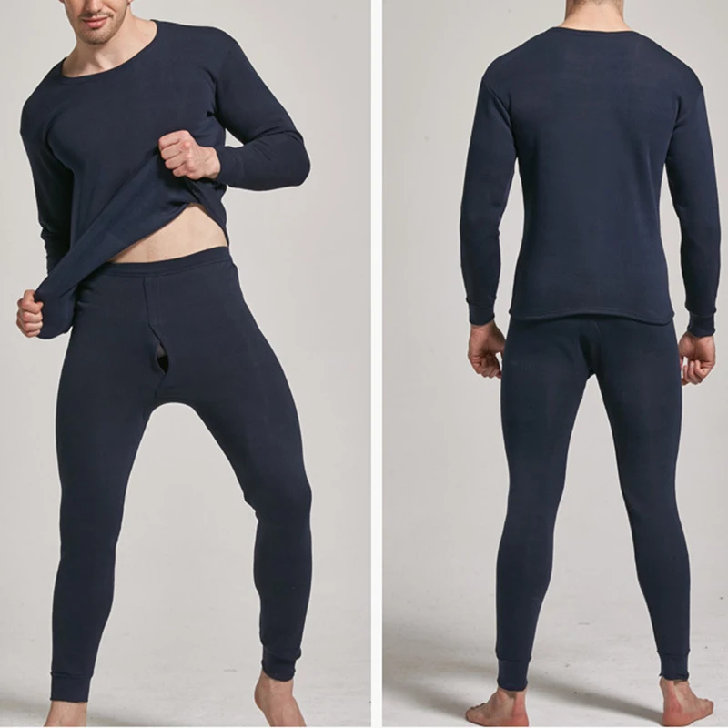 Men\'S Winter Plus Velvet Thermal Underwear Suit Sports Windproof Thickened Thermal Underwear Ski Underwear Suit Jacket + Pants