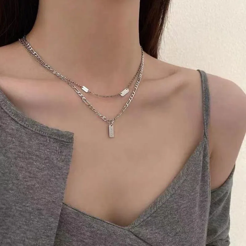 Korean Stainless Steel Choker Layered Necklace Women Punk Trendy Dainty Chain Statement Pendant Hip Hop Jewelry