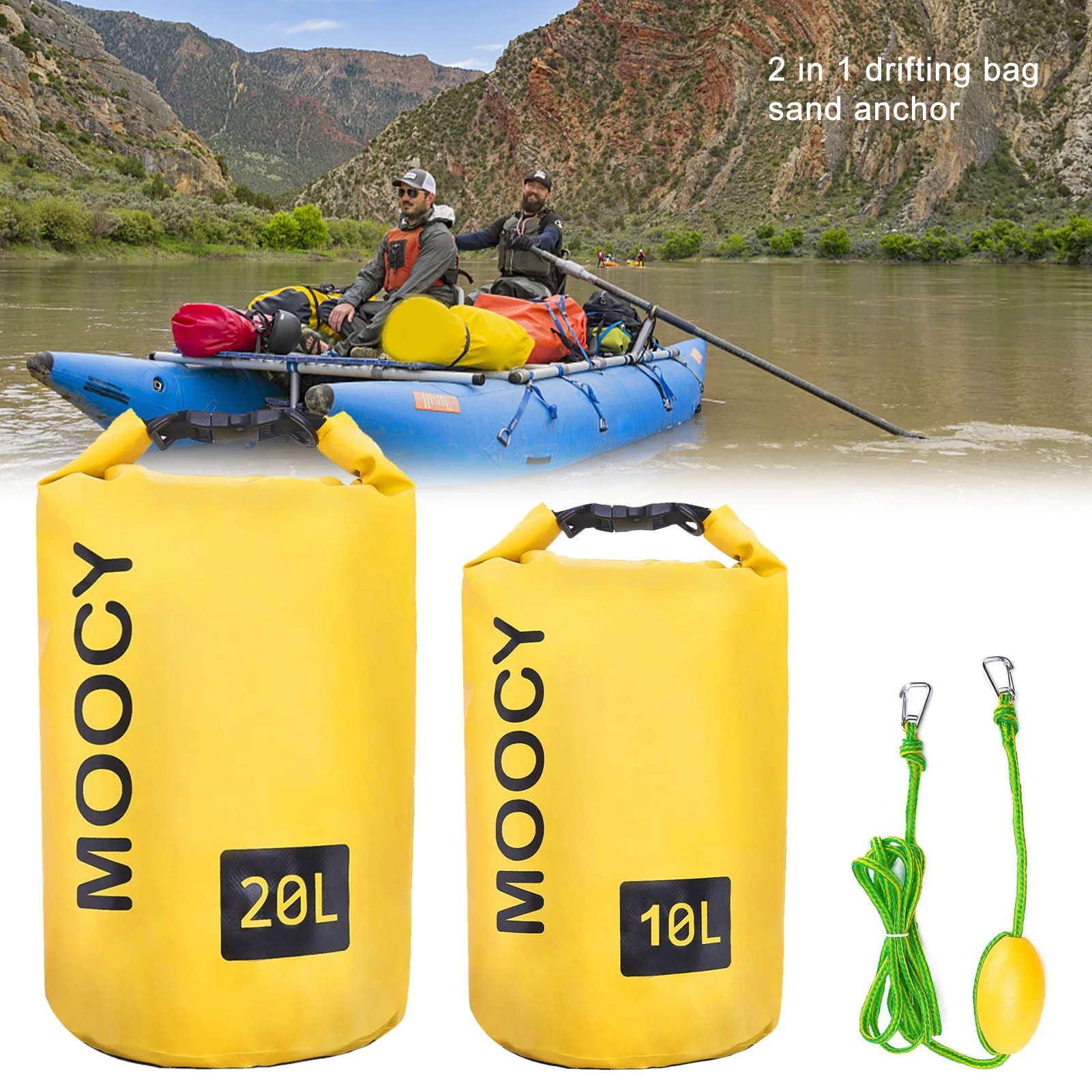 10L/20L Tow rope Sand Sack 2-in-1 Sand Anchor & Waterproof Dry Bag Dock l ine for Kayak, Jet Ski, Rowing, Small Boats