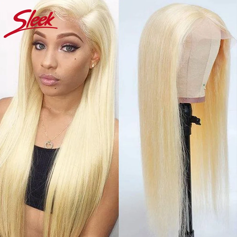 Sleek Blonde 613 Color Brazilian Straight Human Hair Wig Lace Front Part Wigs 180% Density Pre Plucked Hair Line For Black Women