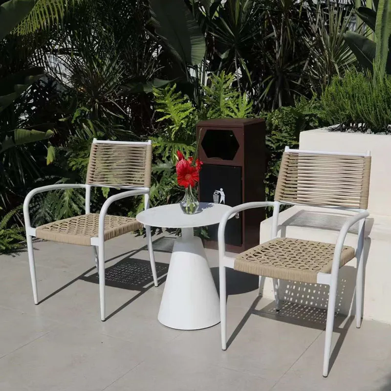 

NEW design 3-piece Aluminum rope hand weaving rope chair with dia 70cm table Garden outdoor furniture patio customized color