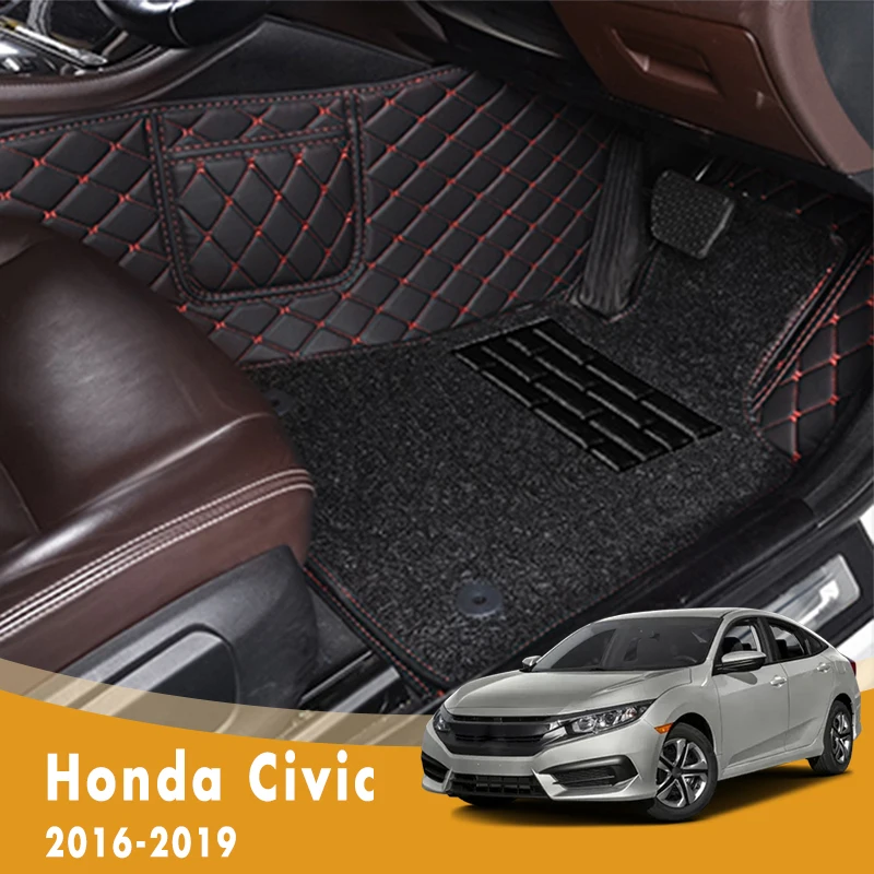 

RHD Luxury Double Layer Wire Loop Car Floor Mats For Honda Civic 10th Sedan 2016 2017 2018 2019 Auto Leather Carpets Waterproof