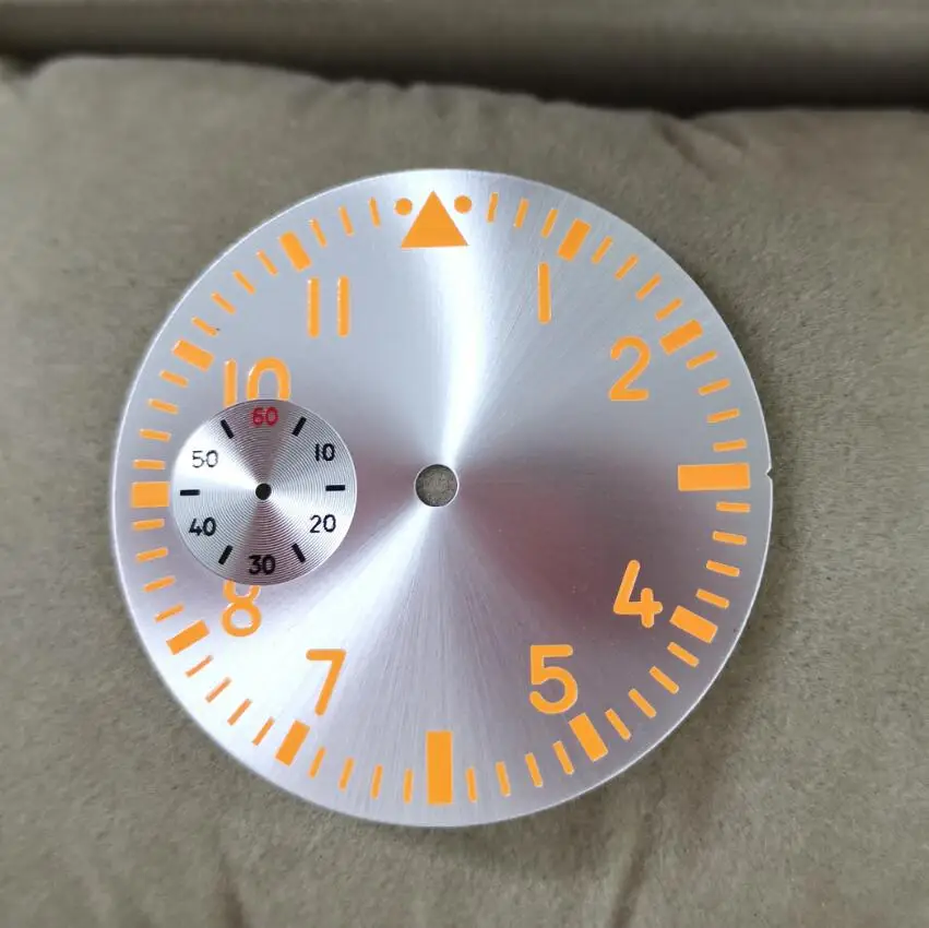 Watch parts watch dial 39mm silvery dial orange Watch hand orange number yellow luminous Suitable for eta6497 6498 / ST36