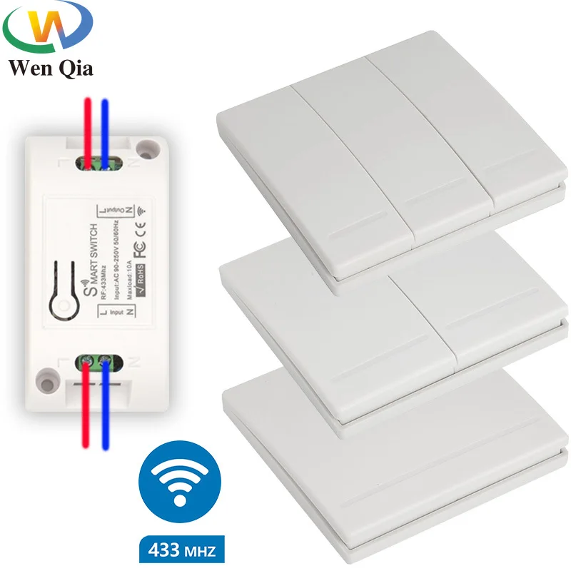 Wenqia 433Mhz switch Universal Wireless Remote Control AC 220V 10Amp 1CH RF Relay Receiver Transmitter for LED/Light/fan lamp
