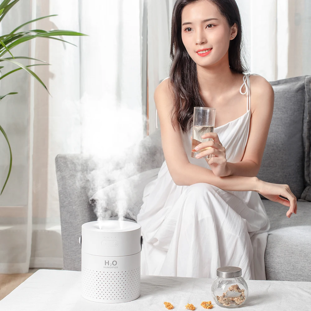 

Portable Air Humidifier Dual Spray USB Rechargeable Wireless Ultrasonic Aroma Diffuser Color Light Fogger Dual-Nozzle 1100ML