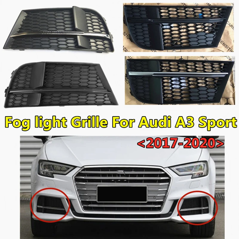 WL 2pcs Modified Car Front Lower Bumper Frame Fog Light Grille For Audi A3 S3 Sport FogLamp Grills 2017 2018 2019 2020 8V3807682