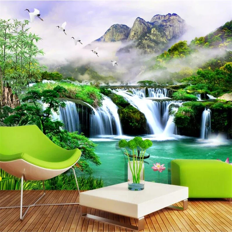 

wellyu Customized large murals, fashion home improvement, water, wealth, waterfall, TV background wall wallpaper