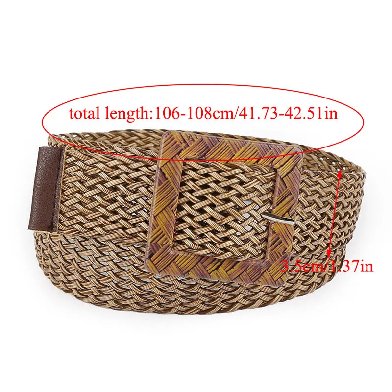 Fake Straw Knitted Round Square Buckle Waistband Breathable Hollow Elastic Decorative Wide Belt Woven Belt Women Braid Belt