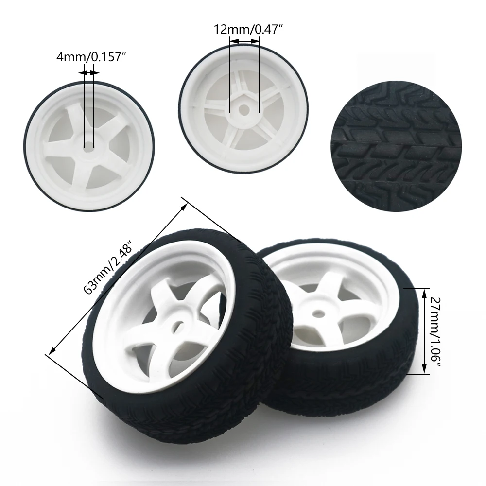 4pcs/set 63mm plastic rim 7 spoke wheel rubber tire for WPL D12 hobby model car 1-10 WPL D12 drift truck upgraded part