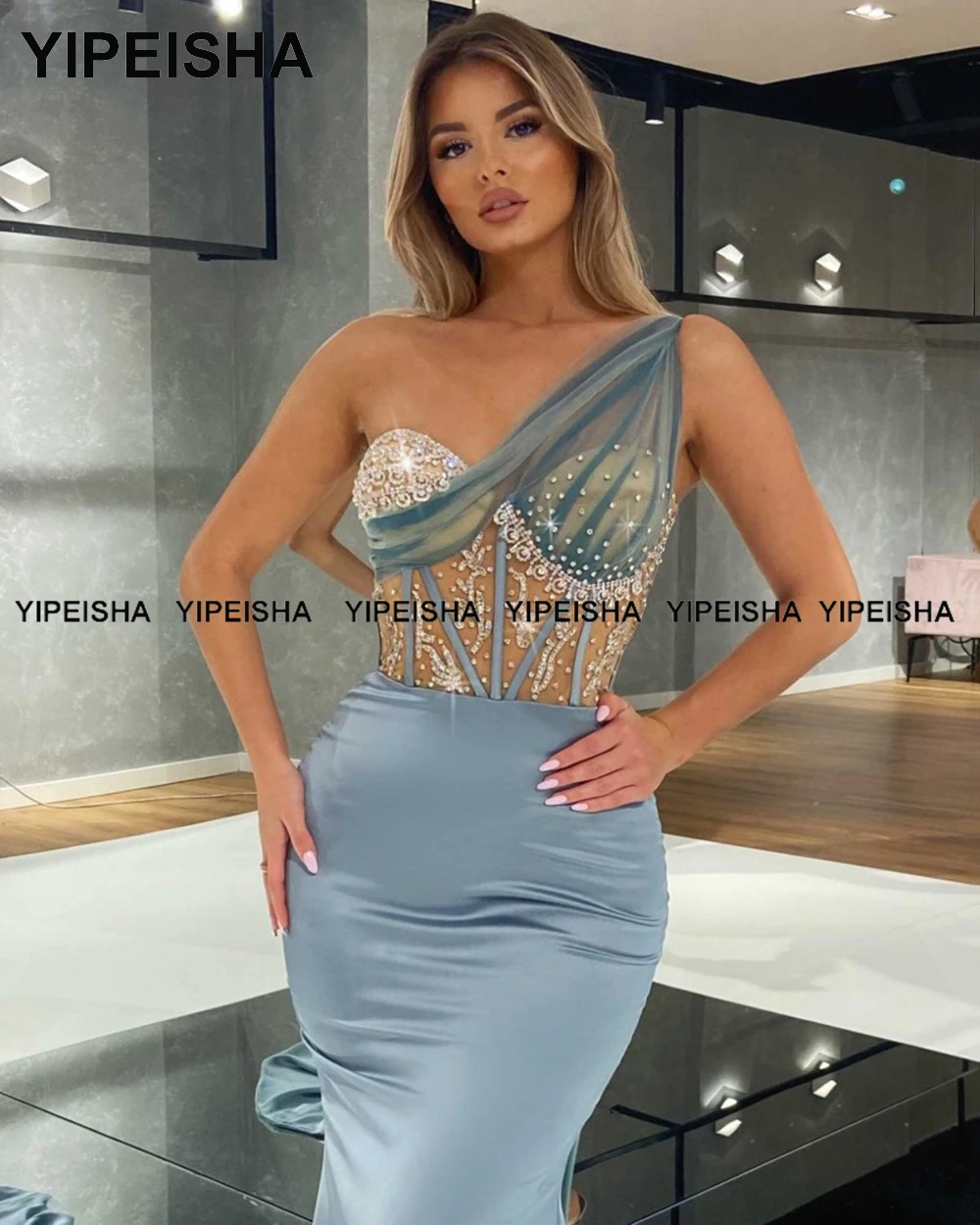 Yipeisha One-shoulder Formal Prom Dresses Luxury Arabic Mermaid Evening Dress Custom Made Party Gown for Banquet Robe de Bal