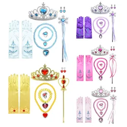 Meisjes Anna Elsa Cosplay Sets Crown Toverstaf Ketting Pruik Handschoenen Accessoires Oorbel Armband Halloween Party Dress Up Props